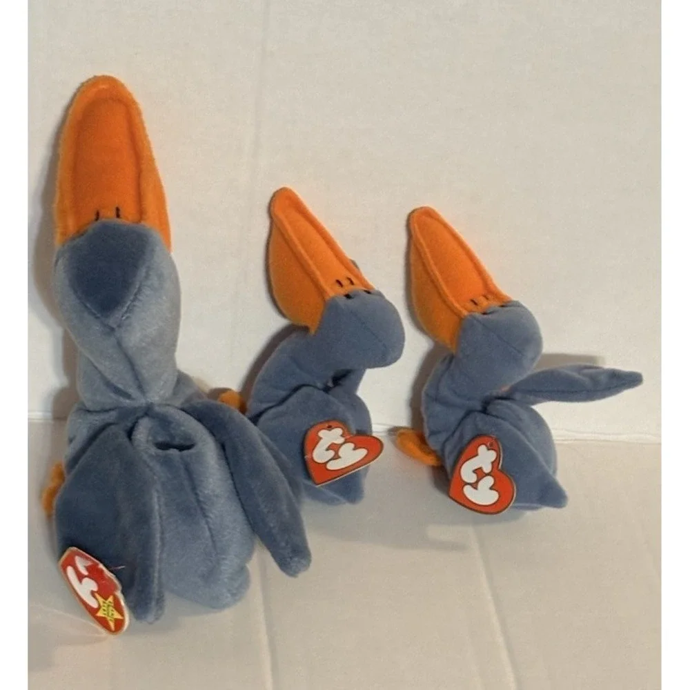 Vtg Ty Beanie Babies Scoop Pelican Lot Mom & Twins Teenie Babies 1993 1996 NWT